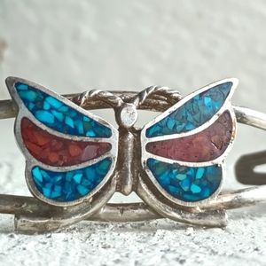 🦋 Zuni Sterling Coral & Turquoise Cuffs Bracelet